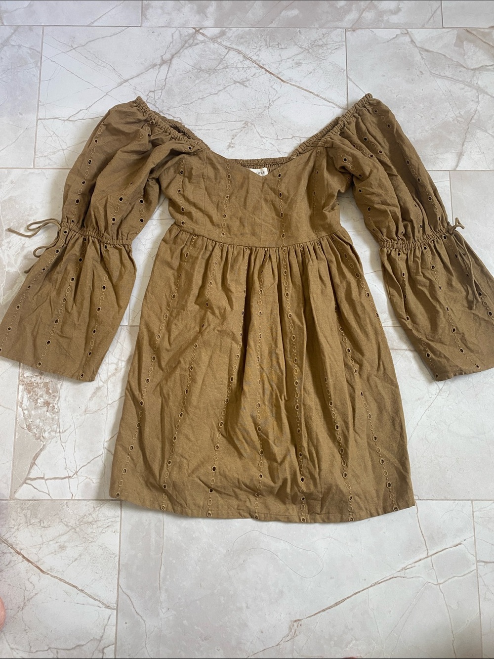 saltwater LUXE Tan Smocked Neckline Top